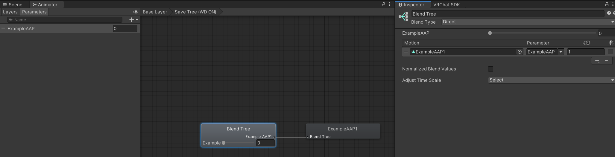 An example of saving an AAP using a Direct Blend Tree