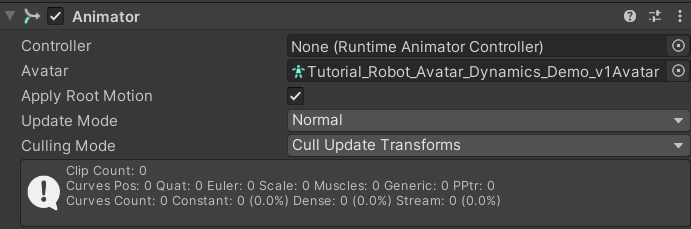 The Animator Component as seen in the in the GameObject Inspector