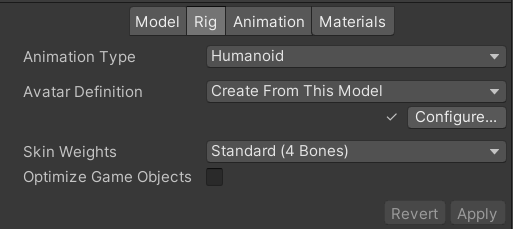 The default Humanoid Rig Inspector.