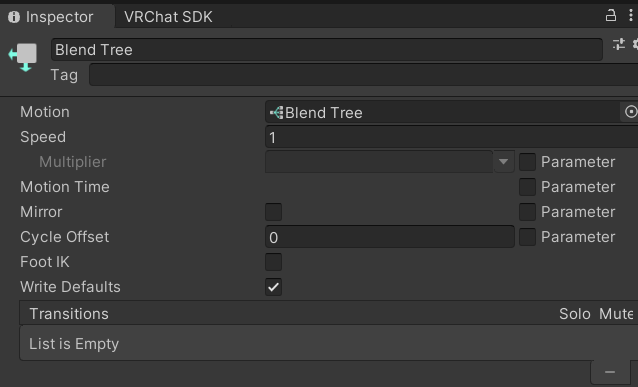 An Animator State with a Blend Tree as the Motion.