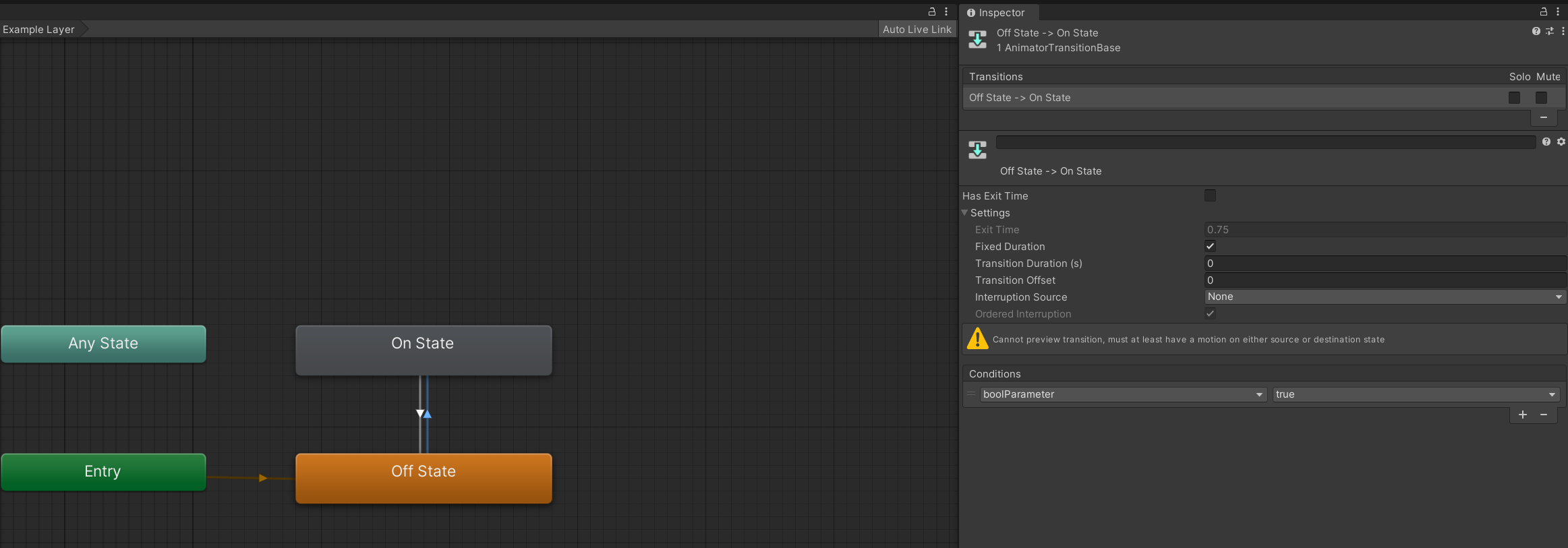 An example Animator Layer. You can see the Transition