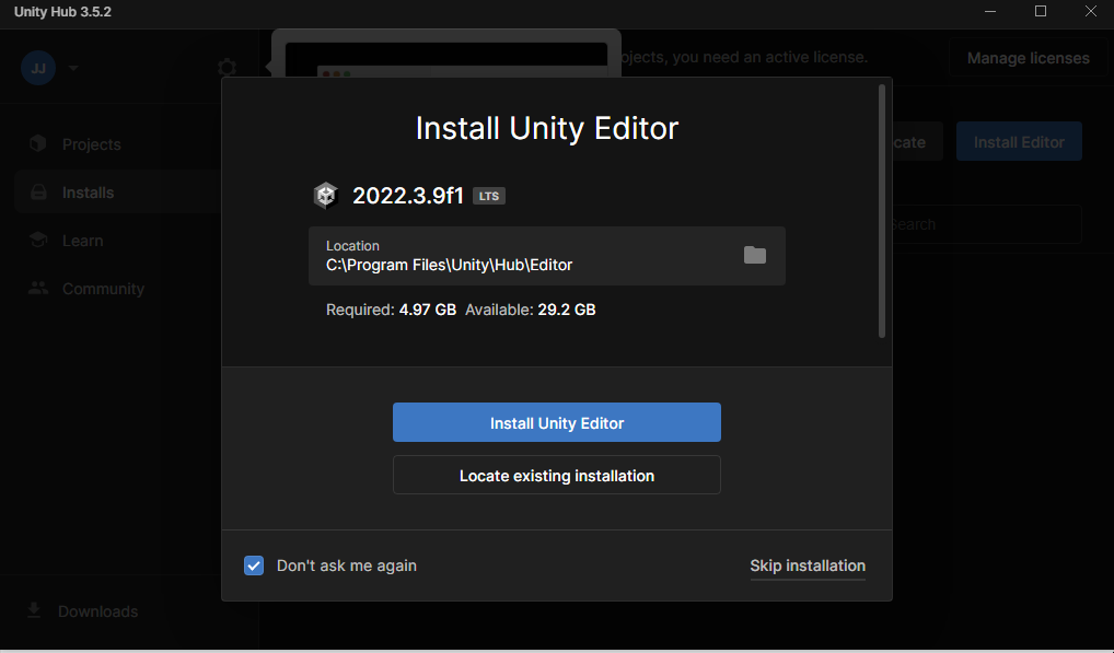 The Install Editor screen. We do not want to do this.