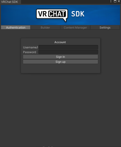 The SDK log in window.