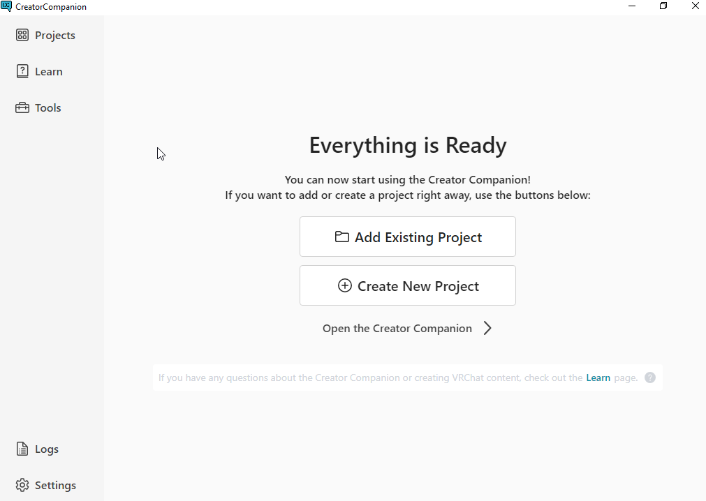 The Add or Create Project Screen